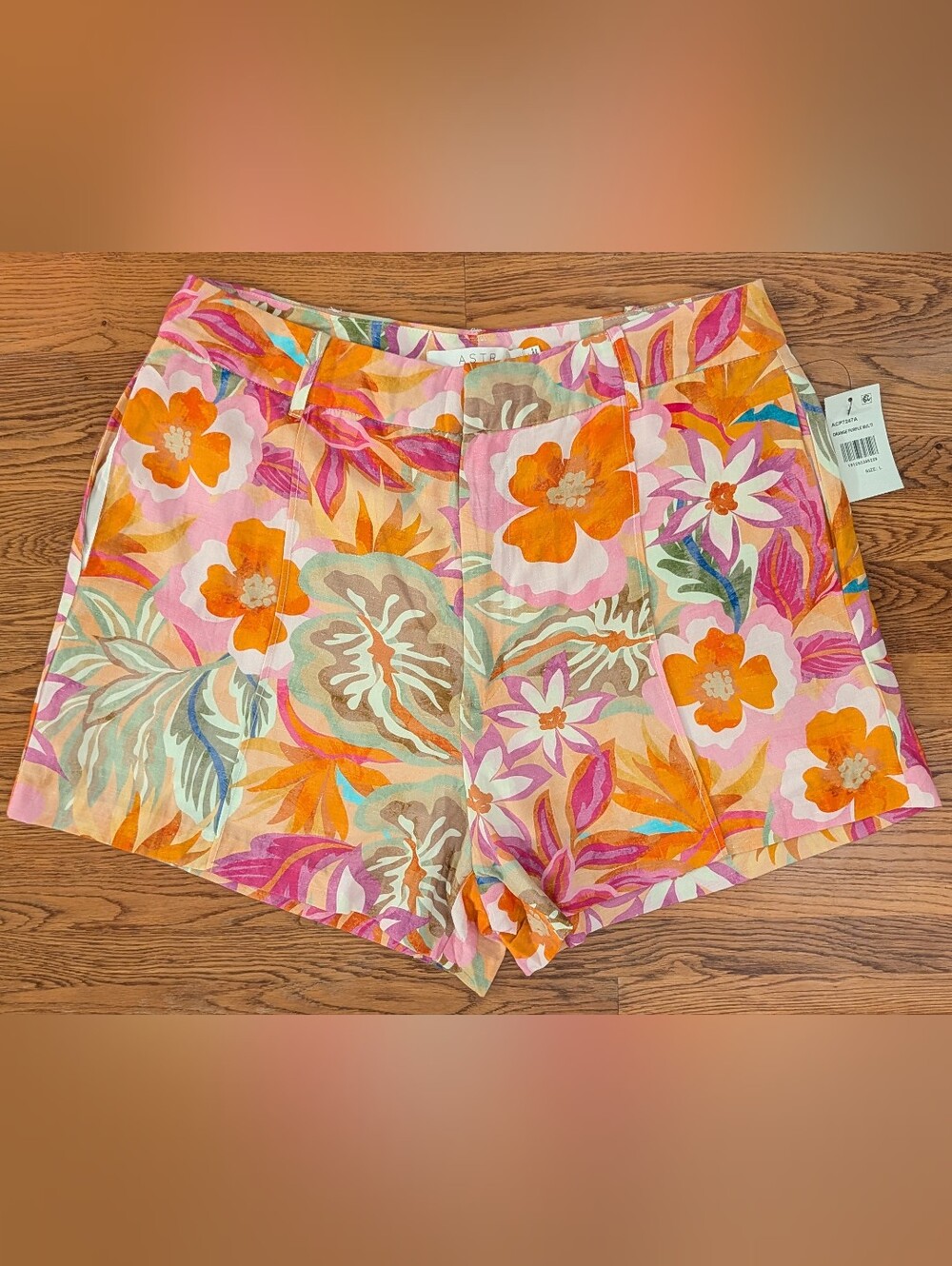 ASTR Colorful Tropical Floral Patterned Rayon/Linen Summer Shorts